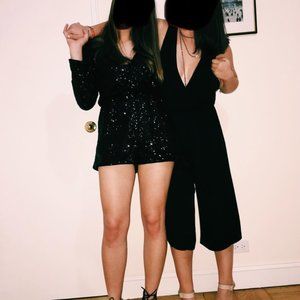 Black Cross-Back Low Cut Jumpsuit